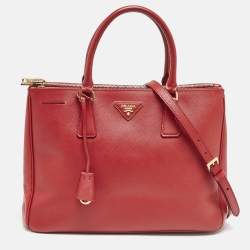 Prada Red Saffiano Lux Leather Medium Double Zip Tote