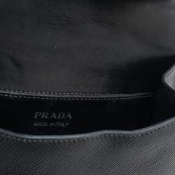 Pre Owned Prada Black Saffiano Leather Small Monochrome Flap Shoulder Bag