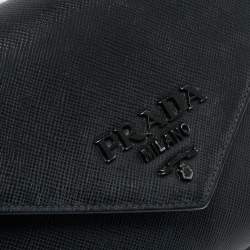 Pre Owned Prada Black Saffiano Leather Small Monochrome Flap Shoulder Bag