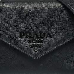 Pre Owned Prada Black Saffiano Leather Small Monochrome Flap Shoulder Bag