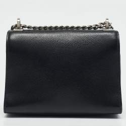 Pre Owned Prada Black Saffiano Leather Small Monochrome Flap Shoulder Bag