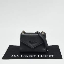 Pre Owned Prada Black Saffiano Leather Small Monochrome Flap Shoulder Bag