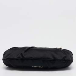 Pre Owned Prada Black Pleated Satin Crystals Embellished Frame Clutch