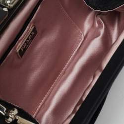 Pre Owned Prada Black Pleated Satin Crystals Embellished Frame Clutch
