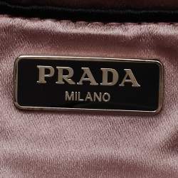 Pre Owned Prada Black Pleated Satin Crystals Embellished Frame Clutch
