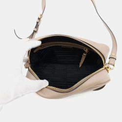 Prada Beige Leather Logo Shoulder Bag 