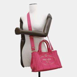 Prada Pink Canvas Canapa Shoulder Tote Bag 
