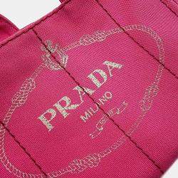 Prada Pink Canvas Canapa Shoulder Tote Bag 