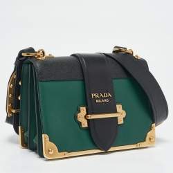 Prada Green/Black Leather Cahier Flap Shoulder Bag