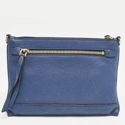 Prada Blue Vitello Phoenix Leather Single Zip Crossbody Bag