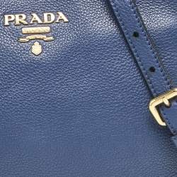 Prada Blue Vitello Phoenix Leather Single Zip Crossbody Bag