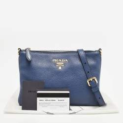 Prada Blue Vitello Phoenix Leather Single Zip Crossbody Bag
