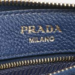 Prada Blue Vitello Phoenix Leather Single Zip Crossbody Bag