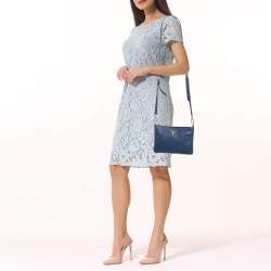 Prada Blue Vitello Phoenix Leather Single Zip Crossbody Bag