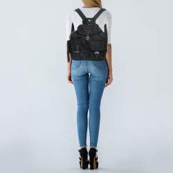 مملوكة مسبقًا Prada Black Nylon and Leather Double Pocket Drawstring Backpack