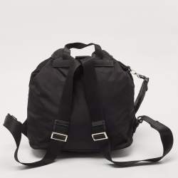 مملوكة مسبقًا Prada Black Nylon and Leather Double Pocket Drawstring Backpack