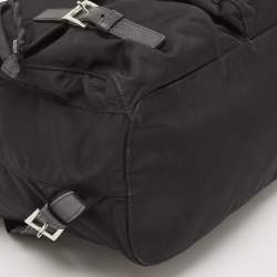 مملوكة مسبقًا Prada Black Nylon and Leather Double Pocket Drawstring Backpack