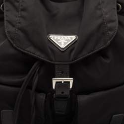 مملوكة مسبقًا Prada Black Nylon and Leather Double Pocket Drawstring Backpack