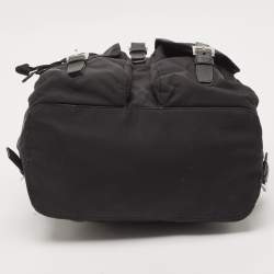 مملوكة مسبقًا Prada Black Nylon and Leather Double Pocket Drawstring Backpack