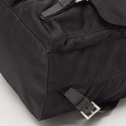 مملوكة مسبقًا Prada Black Nylon and Leather Double Pocket Drawstring Backpack