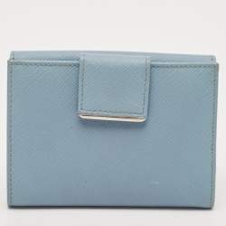 Prada Light Blue Leather Metal Bar French Wallet