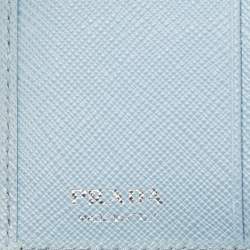 Prada Light Blue Leather Metal Bar French Wallet