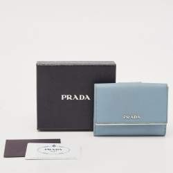 Prada Light Blue Leather Metal Bar French Wallet