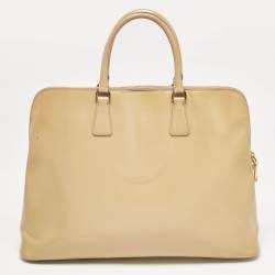 Prada Tan Saffiano Vernise Oversized Zip Satchel