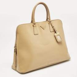 Prada Tan Saffiano Vernise Oversized Zip Satchel