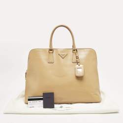 Prada Tan Saffiano Vernise Oversized Zip Satchel