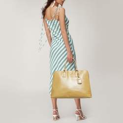 Prada Tan Saffiano Vernise Oversized Zip Satchel