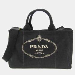 Prada Black Canapa Canvas Top Handle Shoulder Bag