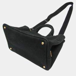 Prada Black Canapa Canvas Top Handle Shoulder Bag