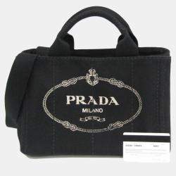 Prada Black Canapa Canvas Top Handle Shoulder Bag