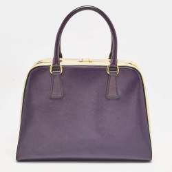 Prada Purple/Cream Saffiano Vernic Leather Pyramid Frame Satchel