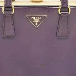 Prada Purple/Cream Saffiano Vernic Leather Pyramid Frame Satchel