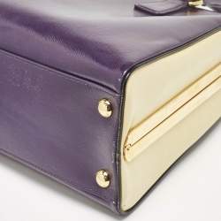 Prada Purple/Cream Saffiano Vernic Leather Pyramid Frame Satchel