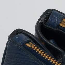 Prada Blue Saffino Lux Leather Medium Double Zip Tote