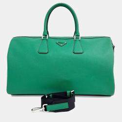 Prada Green Leather Saffiano Travel Bag