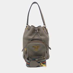 Prada Grey Leather Dino bucket bag