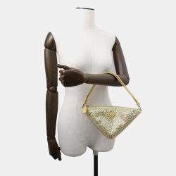 Prada Yellow Satin Leather Rhinestone Studded Triangle Handbag 