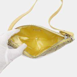 Prada Yellow Satin Leather Rhinestone Studded Triangle Handbag 