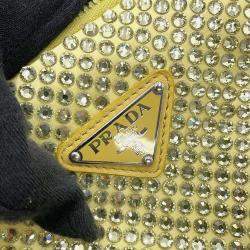 Prada Yellow Satin Leather Rhinestone Studded Triangle Handbag 