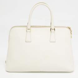 Prada White Saffiano Leather Large Promenade Satchel