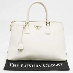 Prada White Saffiano Leather Large Promenade Satchel