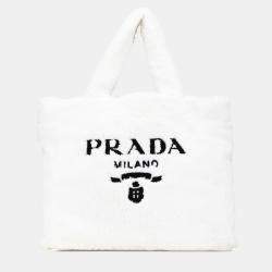 Prada White Spugna Terry Cloth Logo Tote