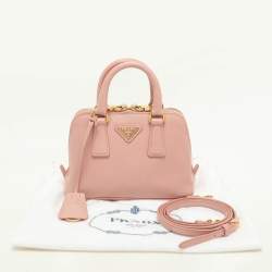 Pre Owned Prada Pink Saffiano Leather Mini Promenade Satchel