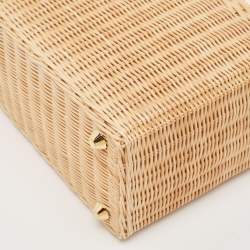 مملوكة مسبقًا Prada Tan/White Wicker and Canvas Medium Tote