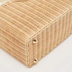 مملوكة مسبقًا Prada Tan/White Wicker and Canvas Medium Tote
