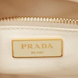 مملوكة مسبقًا Prada Tan/White Wicker and Canvas Medium Tote